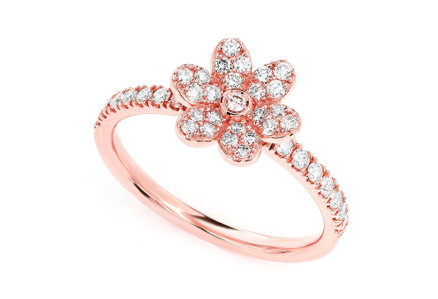 INEL CU DIAMANT ȘI FLOARE, AUR MASIV DE 14K, 0.50CT