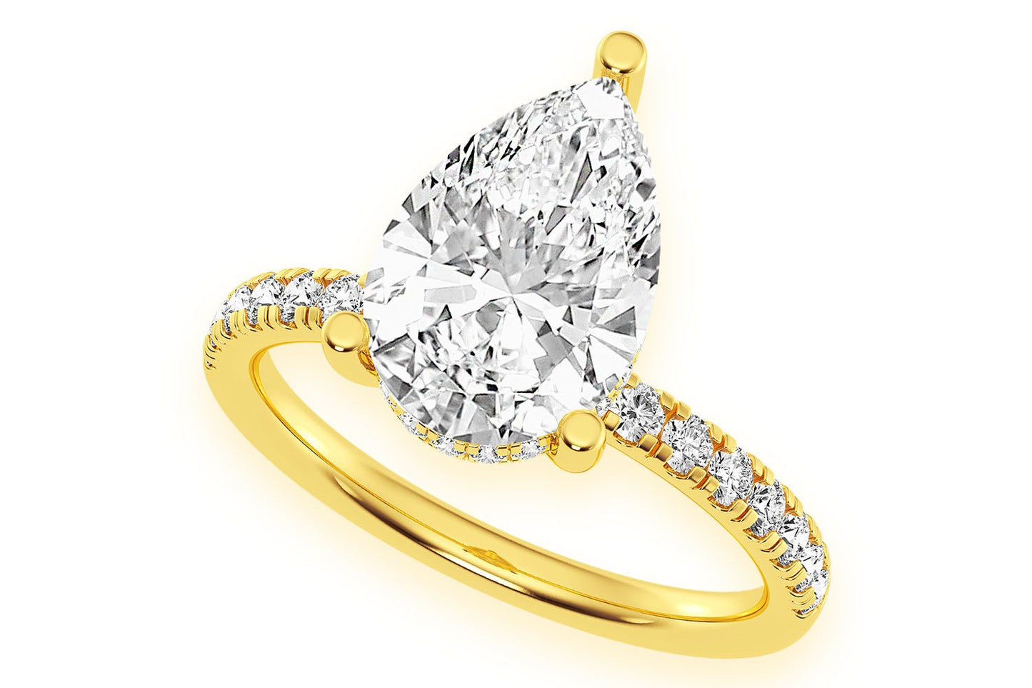 3.00CT PEAR SOLITAIRE - ONE ROW UNDER HALO - DIAMOND ENGAGEMENT RING