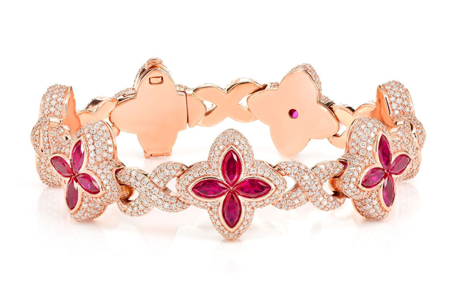 RUBY DIAMOND MARQUISE FLOWER INFINITY LINK BRACELET SOLID GOLD 19.60CTW