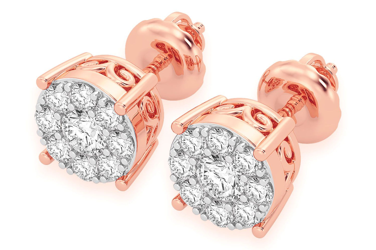 0.50CTW MOSAIC STUD DIAMOND EARRINGS 14K SOLID GOLD