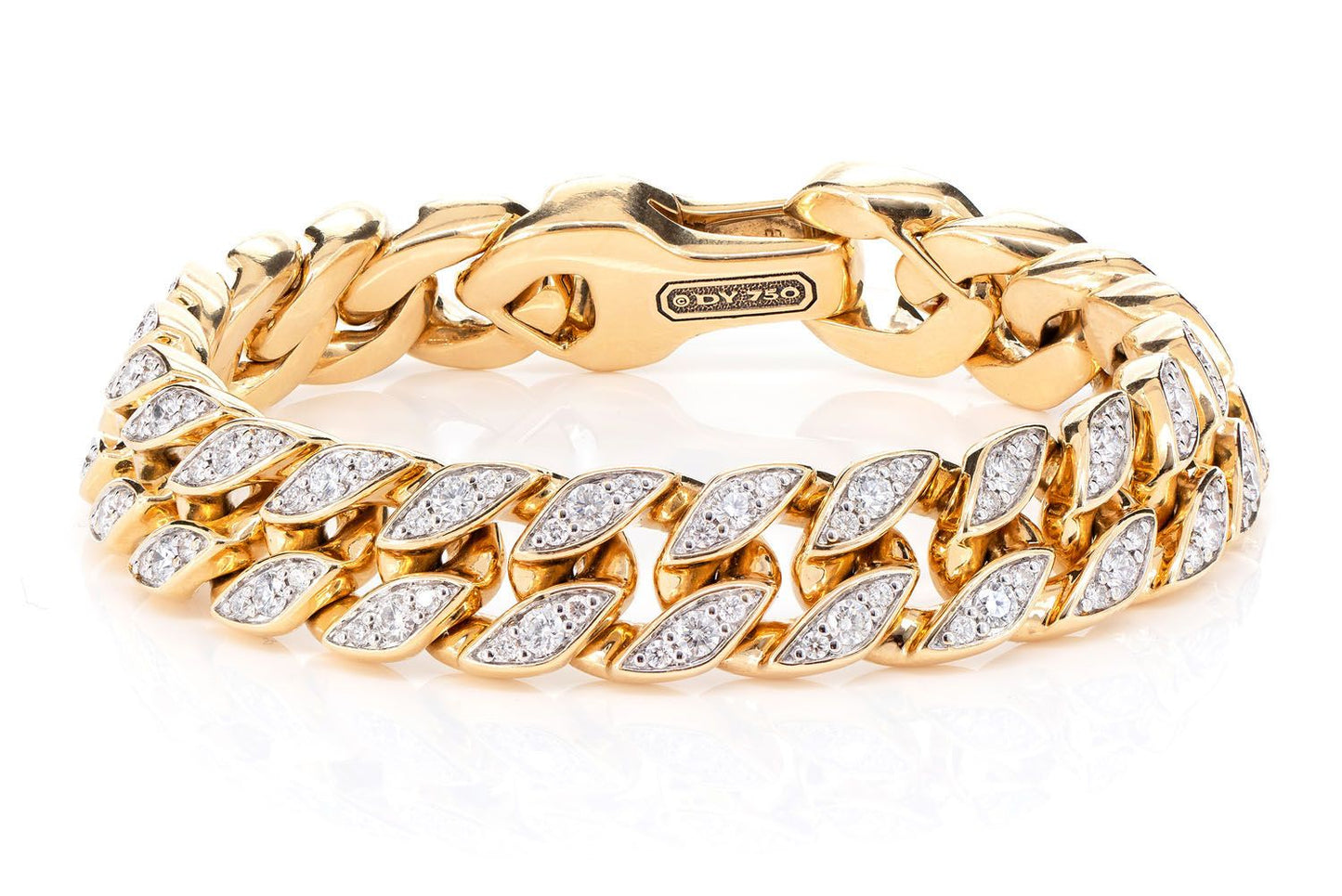 SIGNED 11.5MM CURB LINK DIAMOND BRACELET 18K SOLID GOLD 4.00CTW