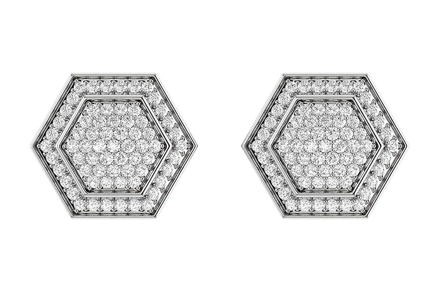 HEXAGON HALO DIAMOND STUD EARRINGS 14K SOLID GOLD 0.20CTW