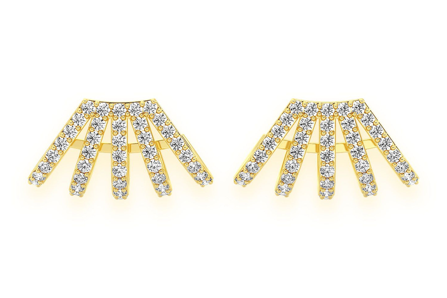 FIVE ROW CUFF DIAMOND EARRINGS 14K SOLID GOLD 1.00CTW