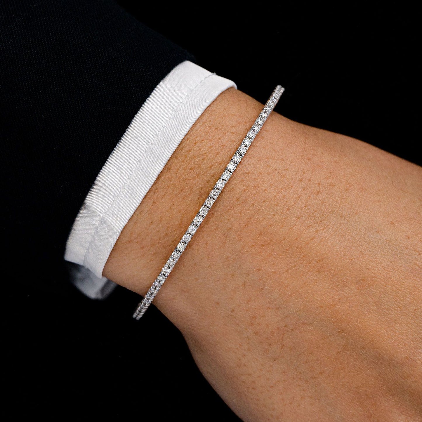 2PT PRONG SET DIAMOND TENNIS BRACELET FLEX BANGLE 1.00CTW 14K SOLID GOLD