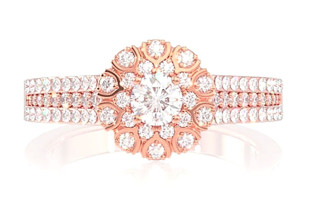WISHBONE HALO DIAMOND ENGAGEMENT RING 0.60CTW - 14K SOLID GOLD