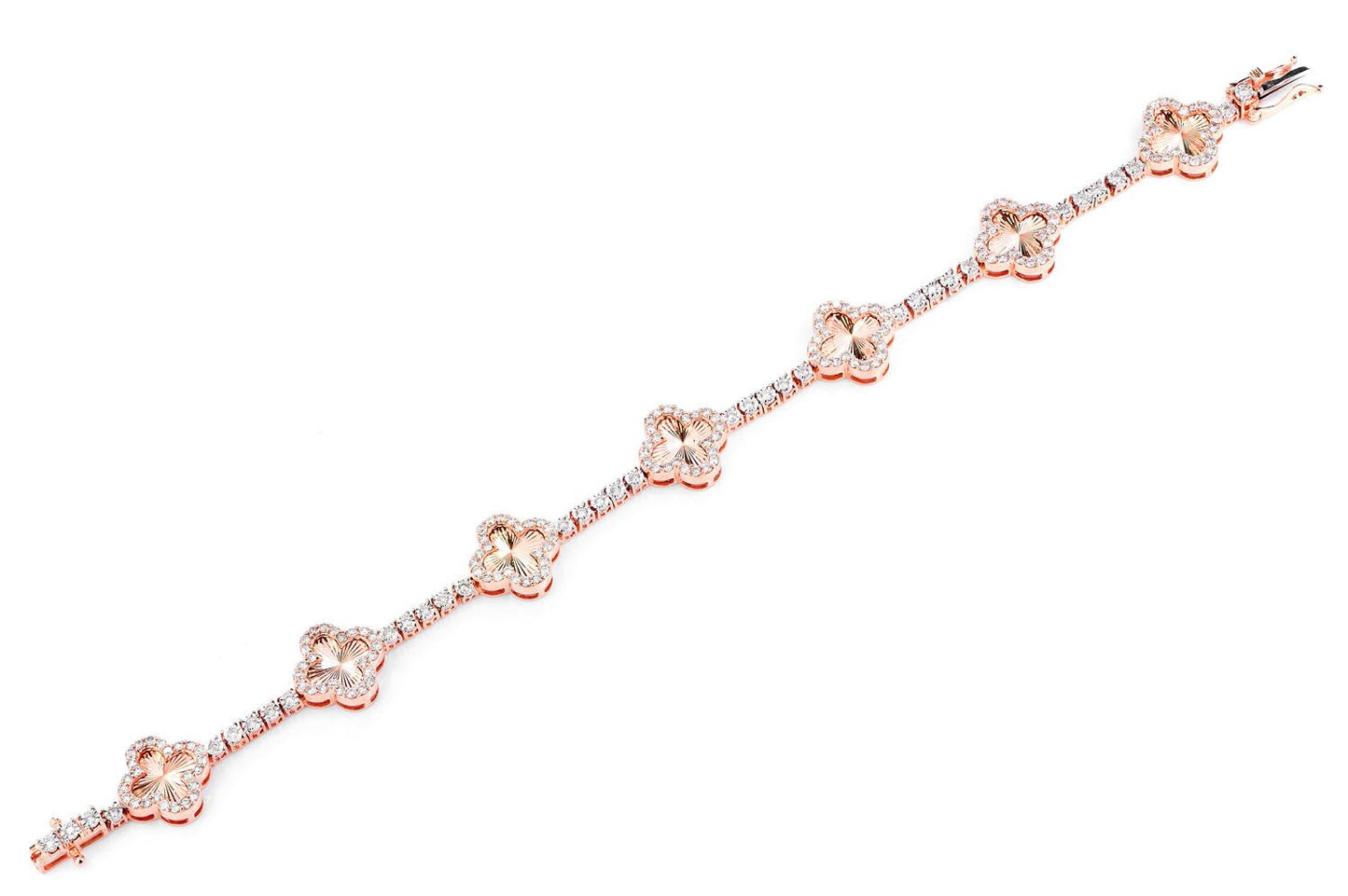 MIRACLE CLOVER LINK DIAMOND TENNIS BRACELET SOLID GOLD 2.00CTW