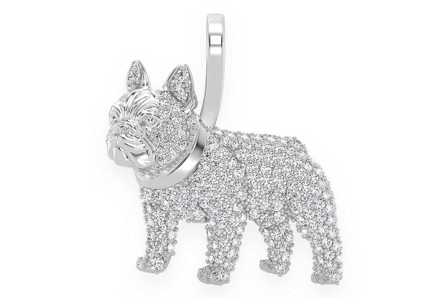 PANDANT CU DIAMANT BULLDOG FRANCEZ, AUR MASIV DE 14K, 0.65CT