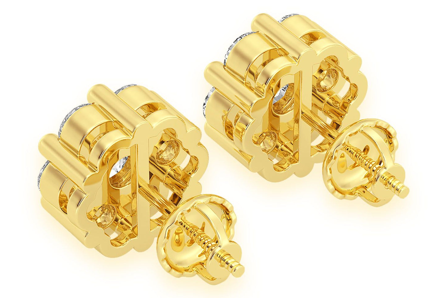 2.00CTW FLOWER STUD DIAMOND EARRINGS 14K SOLID GOLD