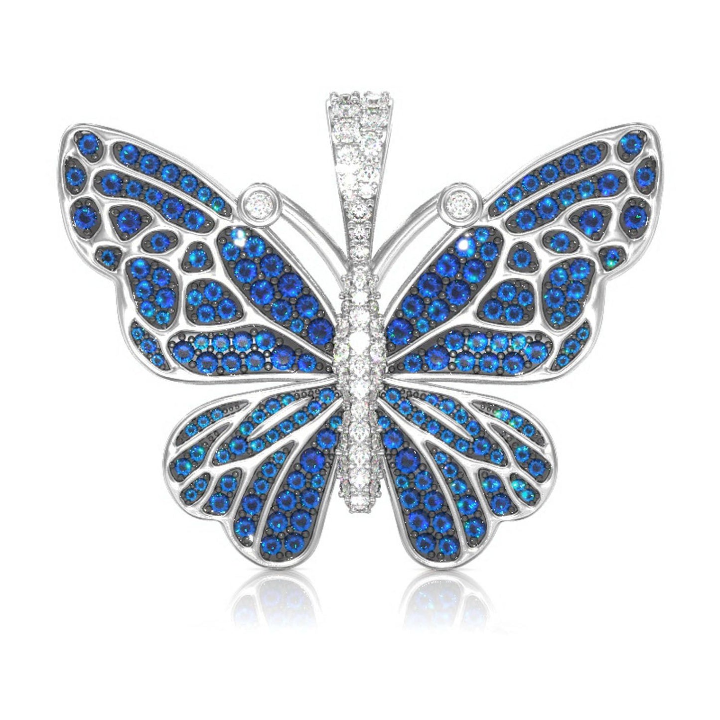 BUTTERFLY BLUE DIAMOND PENDANT 14K SOLID GOLD 1.75CTW