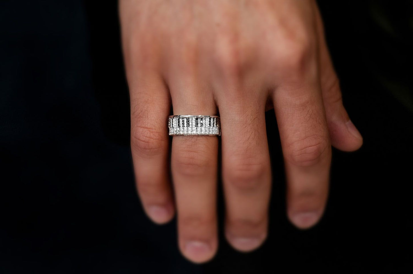 PIANO BLACK & WHITE DIAMOND RING 14K SOLID GOLD 0.75CTW