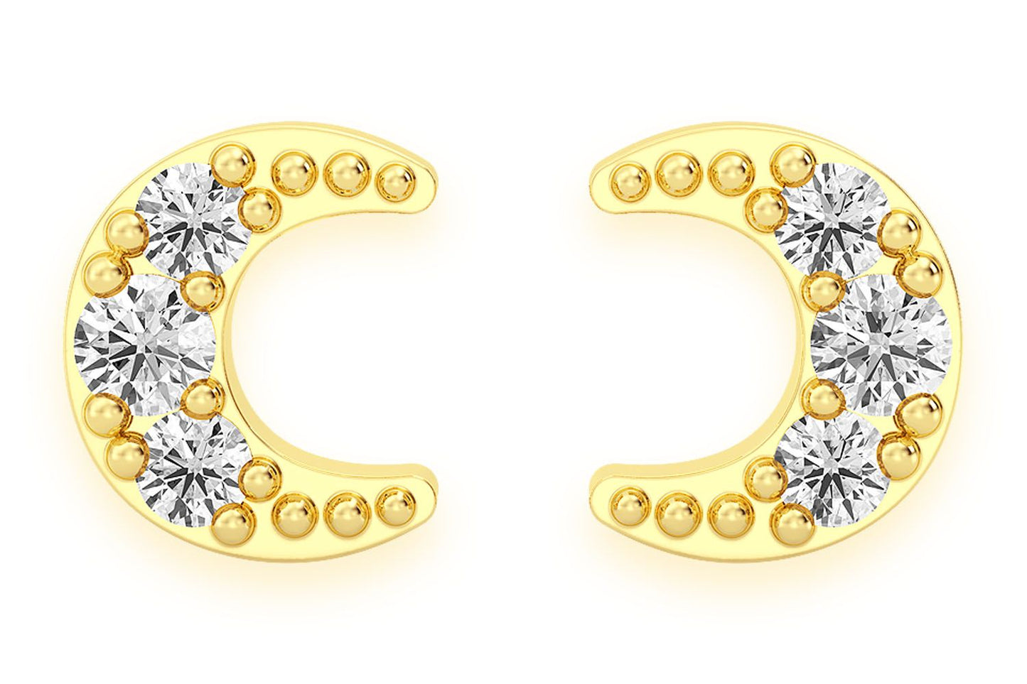 CERCEI MOON STUD CU DIAMANTE, AUR MASIV DE 14K, 0.05CT