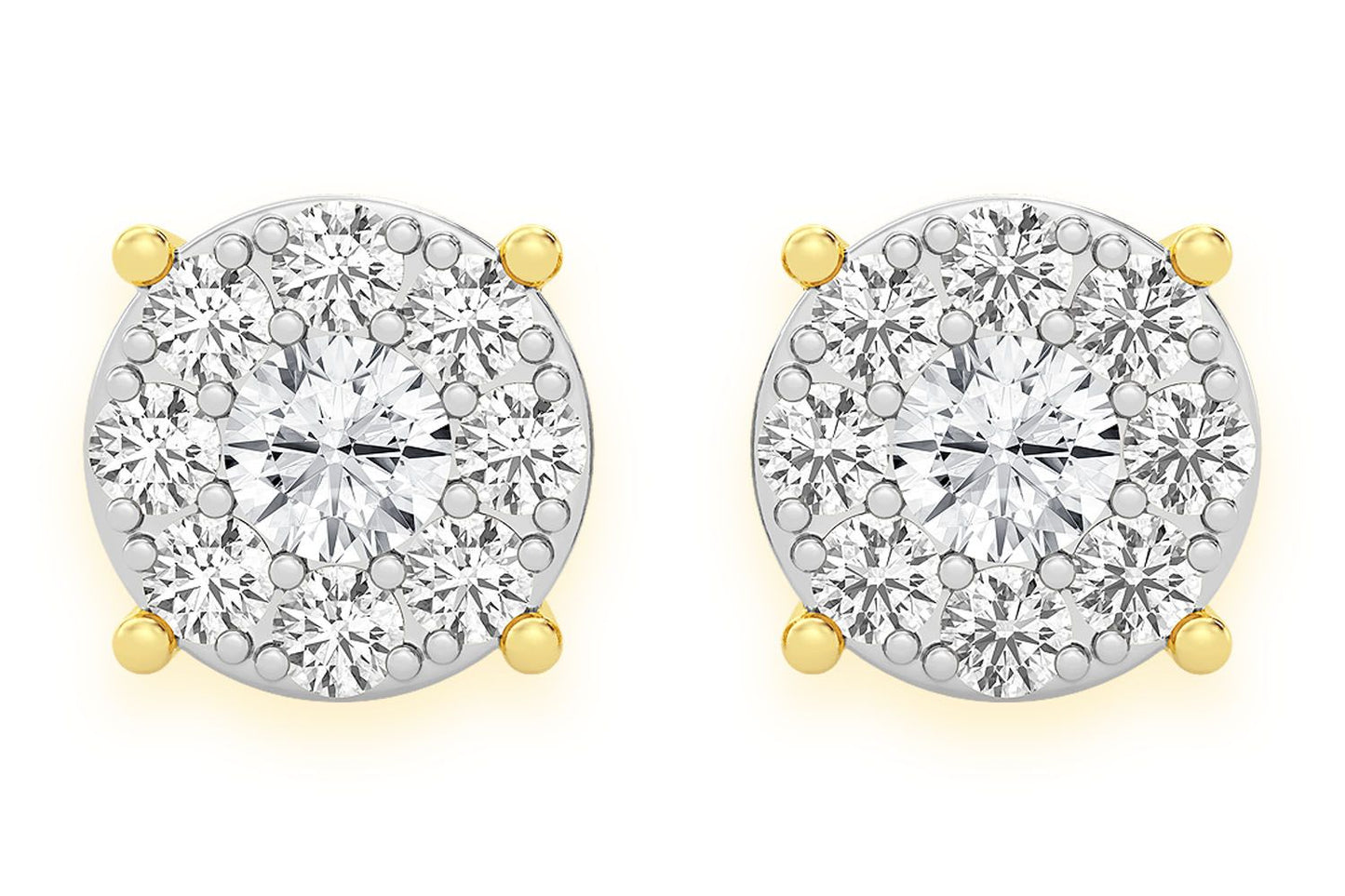 0.50CTW MOSAIC STUD DIAMOND EARRINGS 14K SOLID GOLD