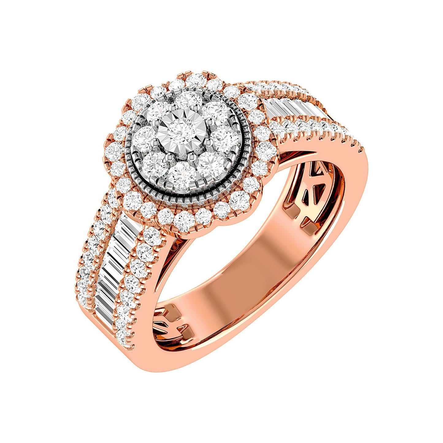 INEL DE LOGODNĂ CU DIAMANTE ROTUNDE ȘI BAGHETĂ, 1.00CT, AUR MASIV DE 14K