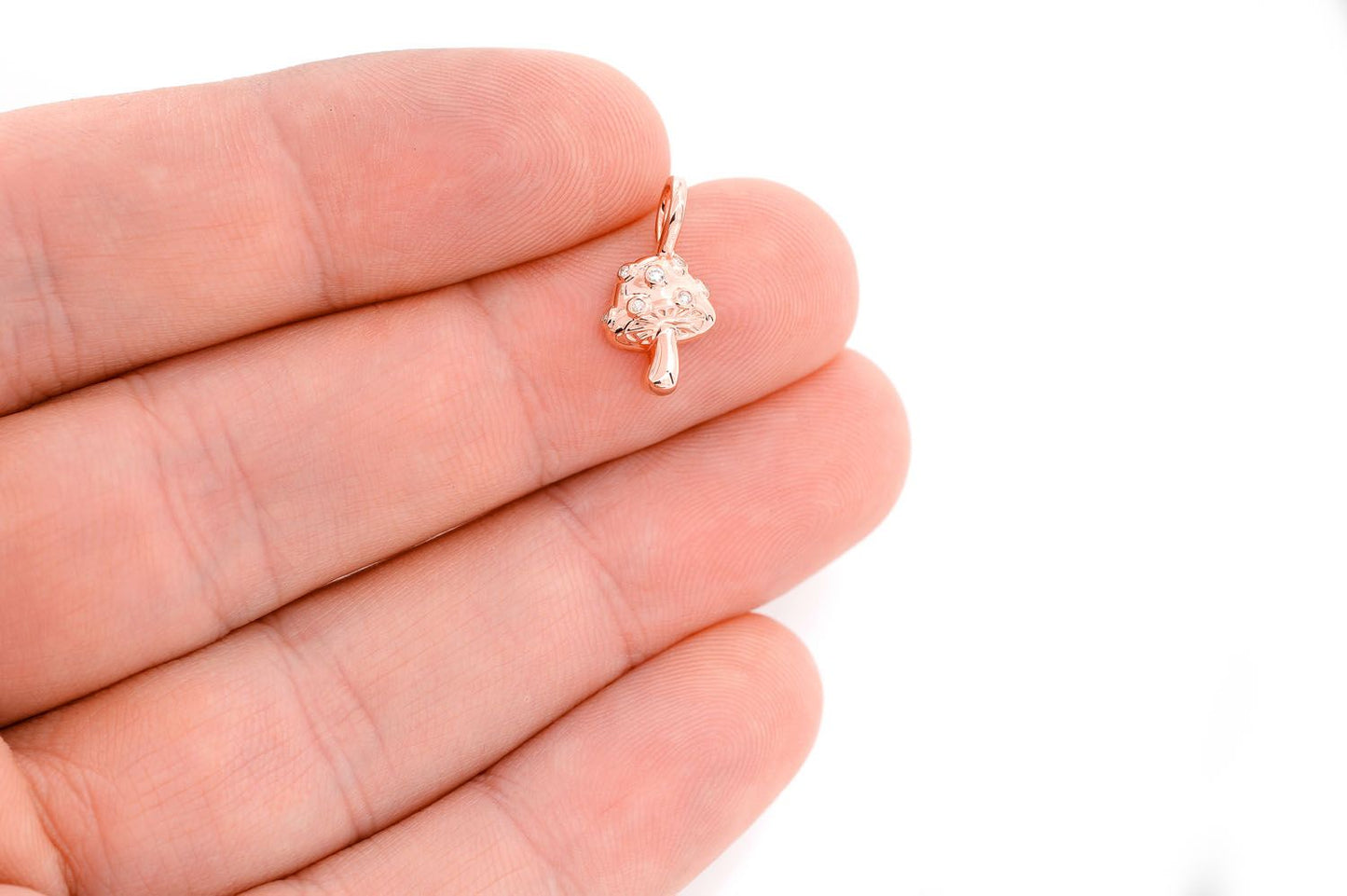 MUSHROOM DIAMOND PENDANT 14K SOLID GOLD .02CTW