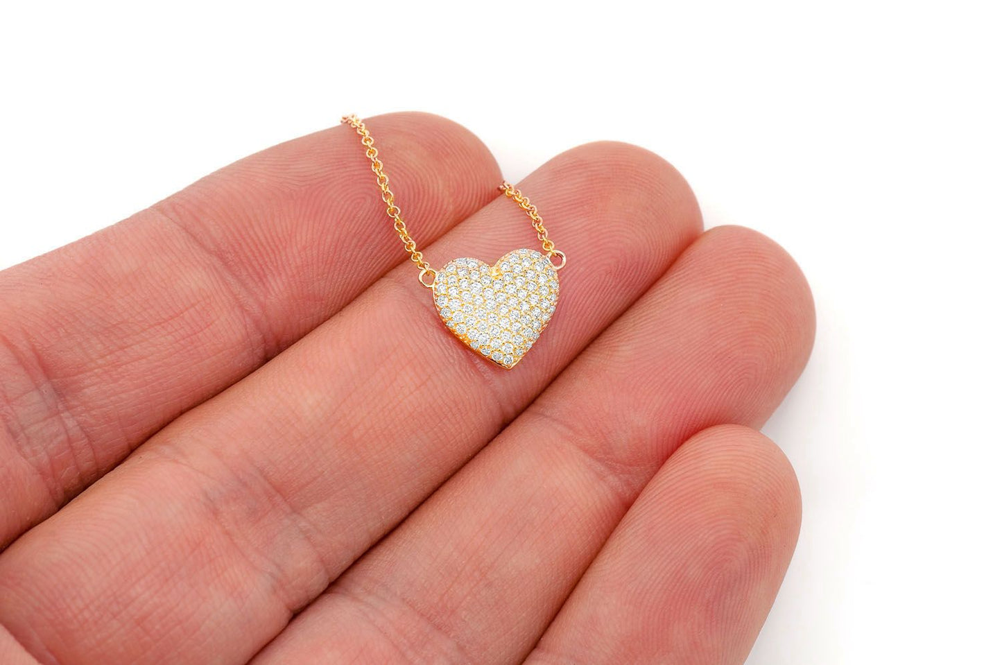COLIER CU INIMĂ ȘI DIAMANTE CONECTATE, AUR MASIV DE 14K, 0.25CT