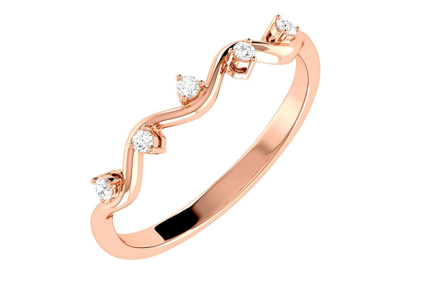 WAVY DIAMOND BAND RING 14K SOLID GOLD 0.06CTW
