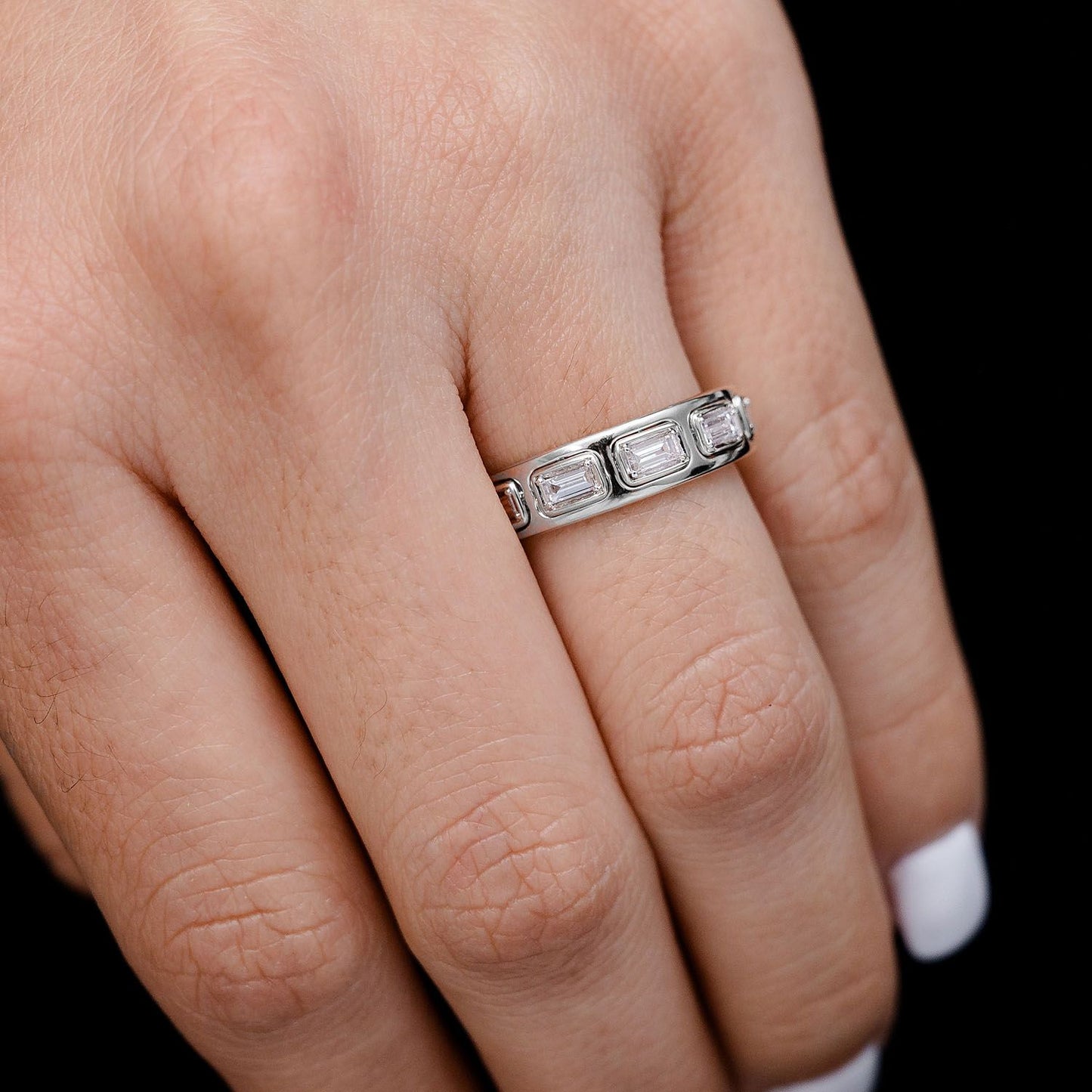 FIVE STONE BAGUETTE BEZEL DIAMOND BAND RING 14K SOLID GOLD 0.35CTW