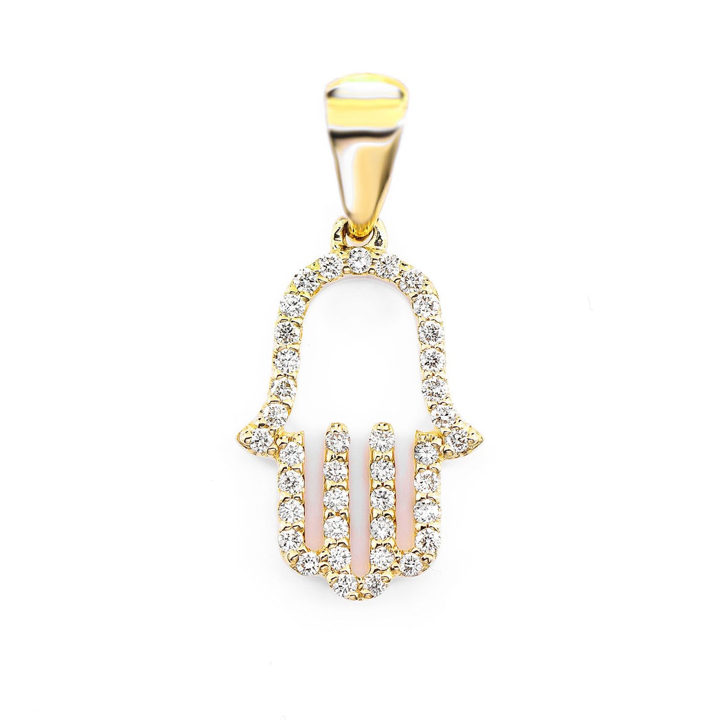 OPEN DIAMOND HAMSA PENDANT 14K SOLID GOLD 0.15CTW