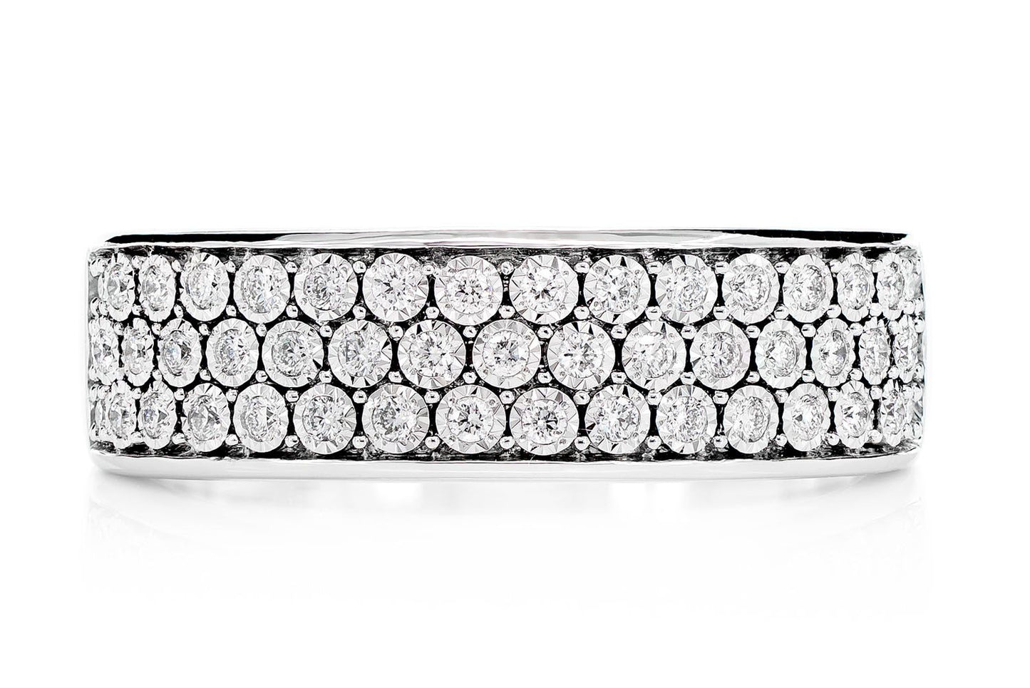 THREE ROW MIRACLE SET DIAMOND BAND RING 14K SOLID GOLD 0.30CTW