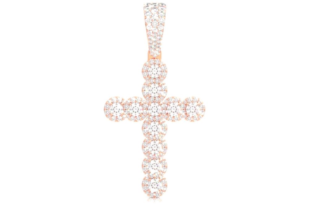 HALO SOLITAIRE DIAMOND CROSS PENDANT 14K SOLID GOLD 3.20CTW