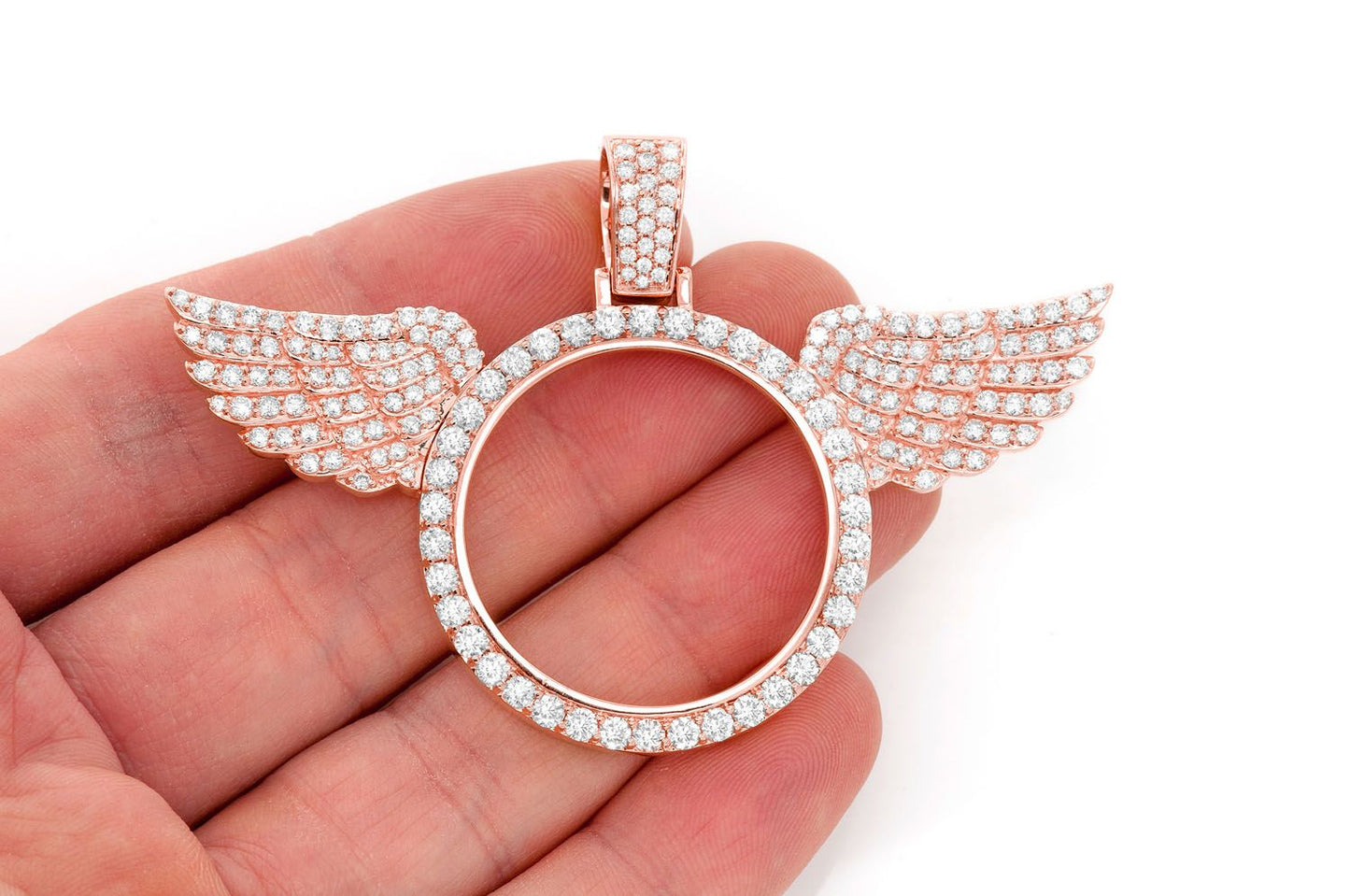 WINGED PICTURE DIAMOND PENDANT 14K SOLID GOLD 6.33CTW