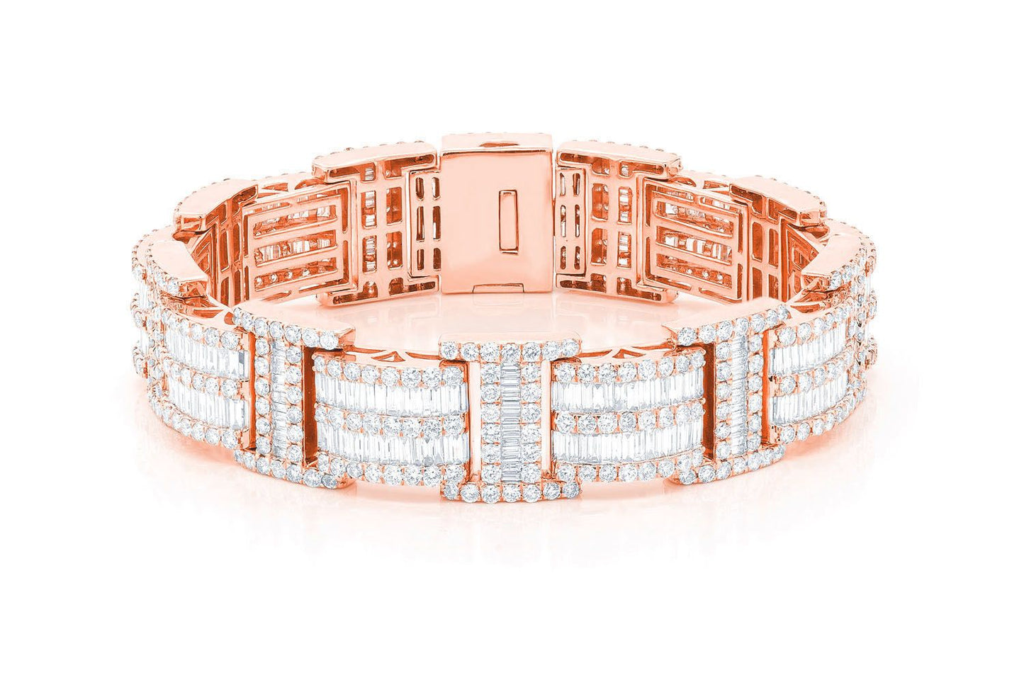 2 ROW BAGUETTE & ROUND DIAMOND BRACELET 14K SOLID GOLD 23.50CTW