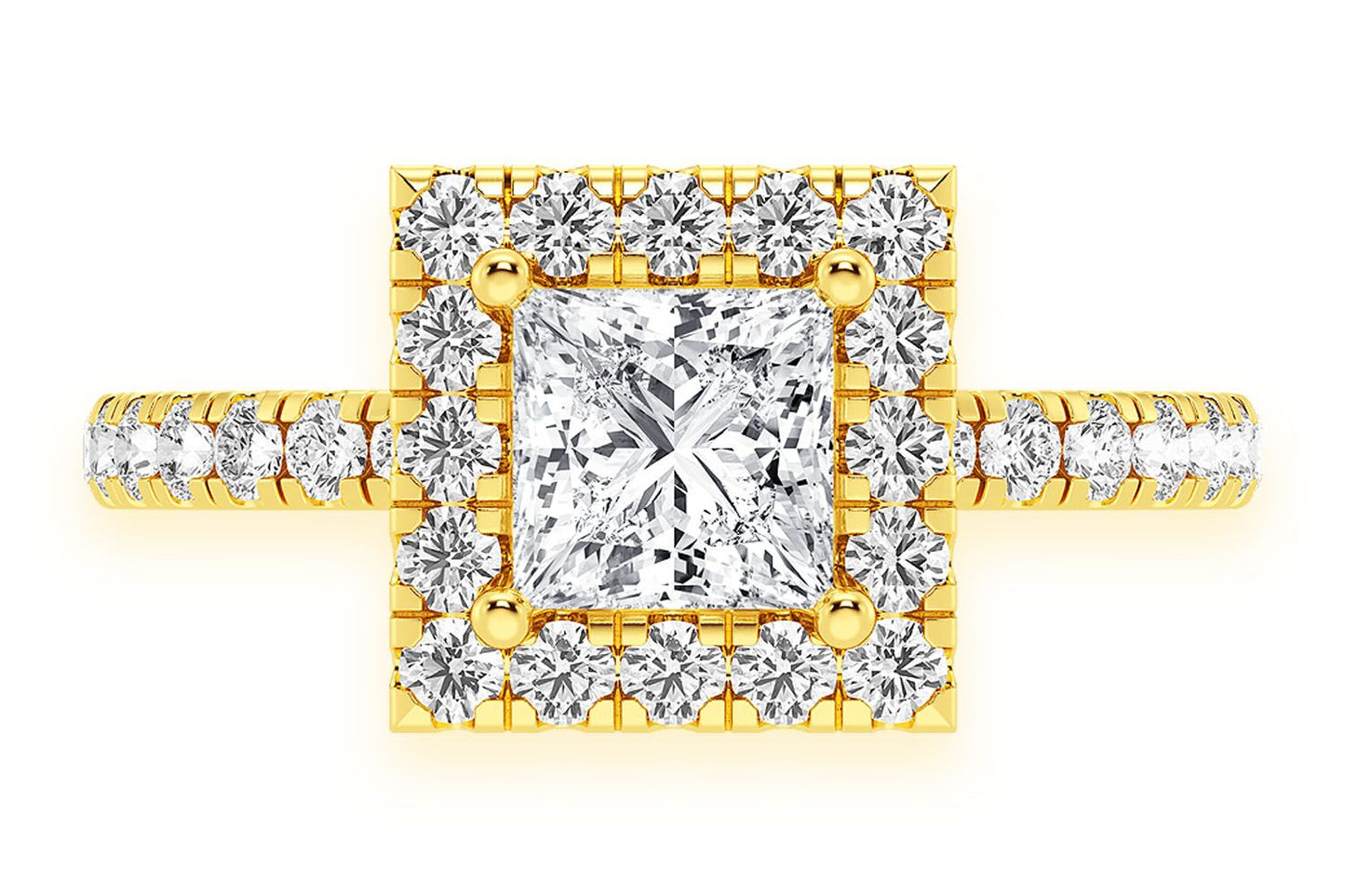 THAV - .75CT PRINCESS CUT - SCALLOP HALO ONE ROW- DIAMOND ENGAGEMENT RING