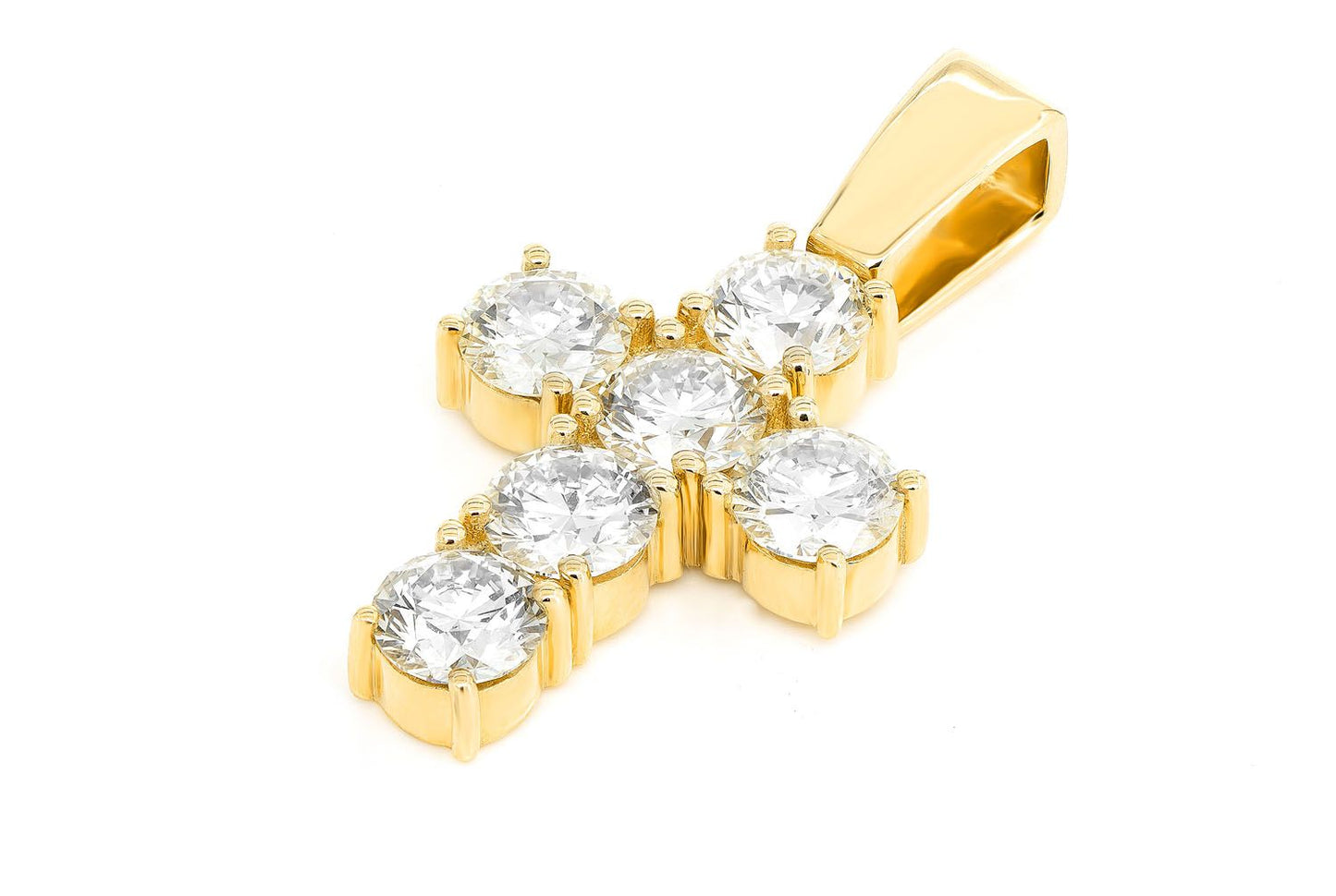6 STONE CROSS DIAMOND PENDANT 14K SOLID GOLD 3.00CTW