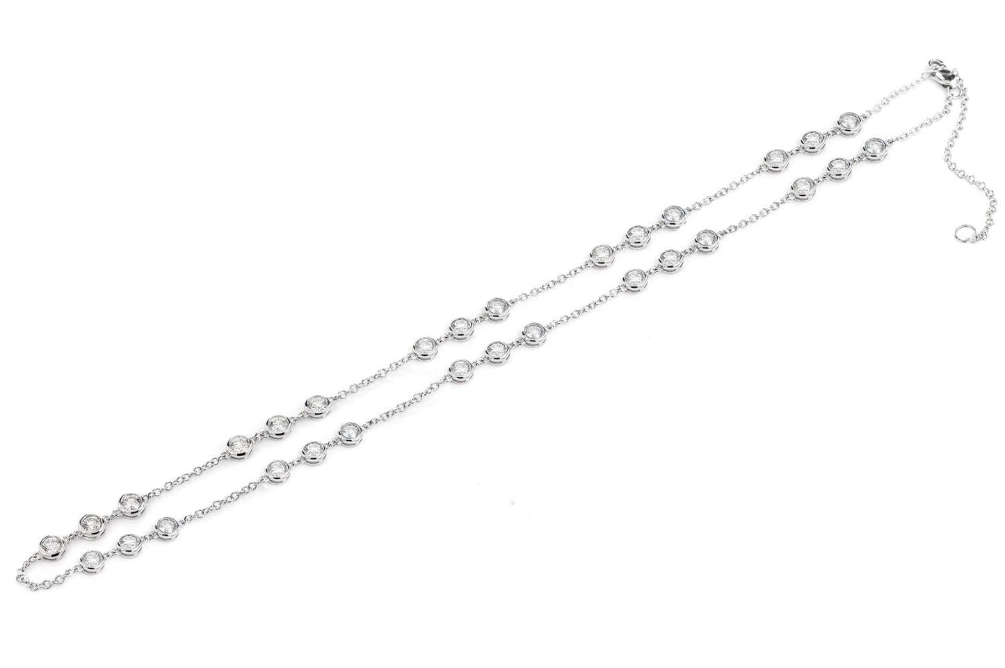 TRIO BEZEL SET DIAMOND NECKLACE CONNECTED 14K SOLID GOLD 3.65CTW