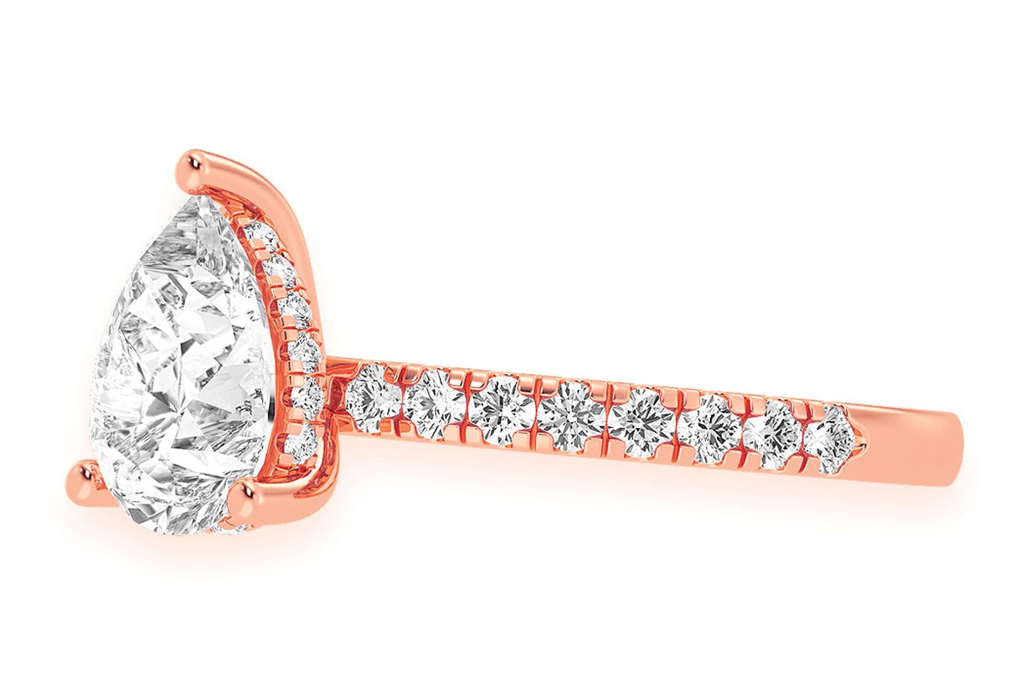 THINN - 2.00CT PEAR SOLITAIRE - ONE ROW UNDER HALO - DIAMOND ENGAGEMENT RING