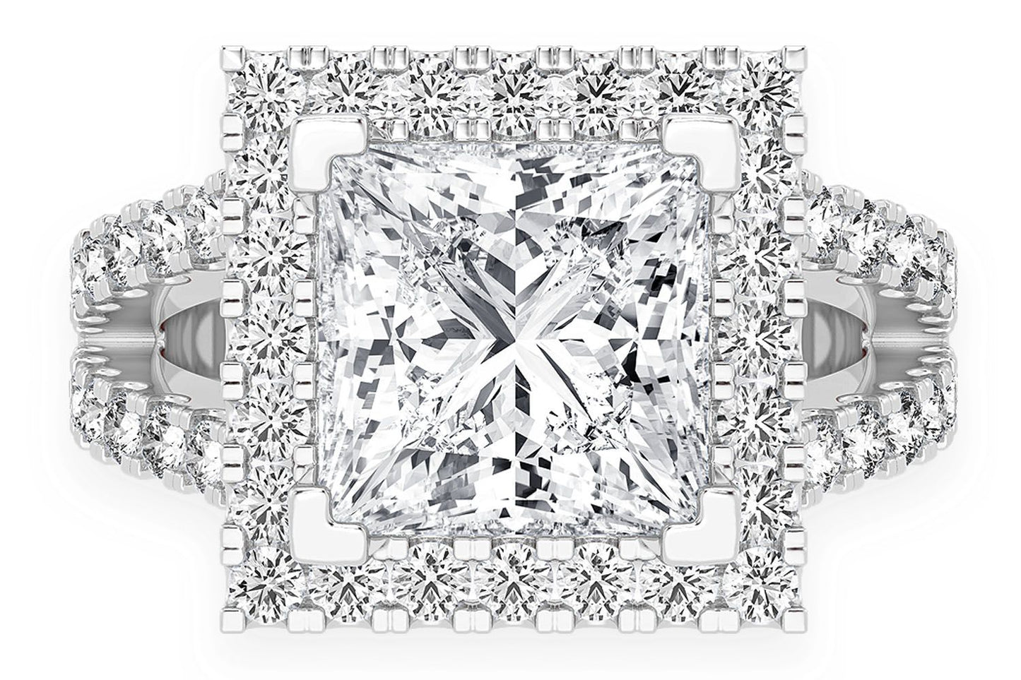 3.00CT PRINCESS SOLITAIRE - TWO ROW SPLIT - DIAMOND ENGAGEMENT RING