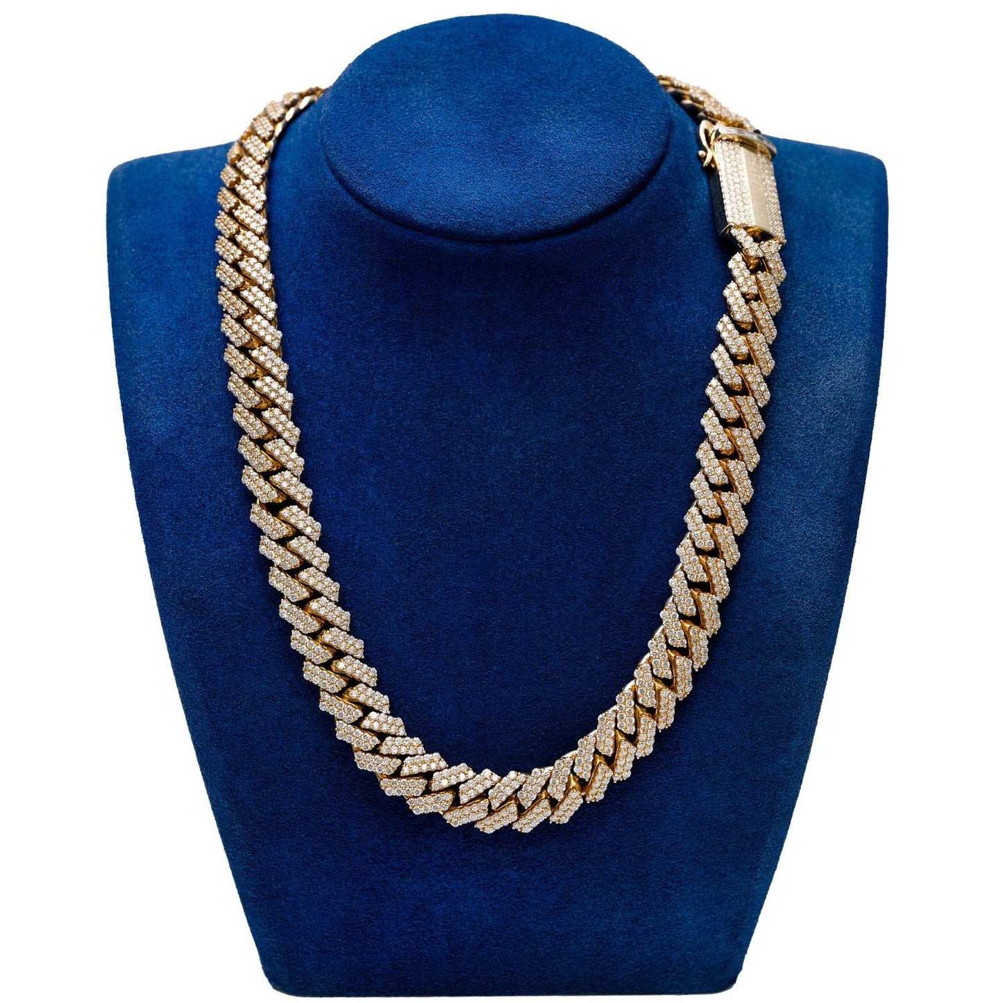 14MM RAISED PRONG DIAMOND CUBAN NECKLACE 14K SOLID GOLD 38.00CTW