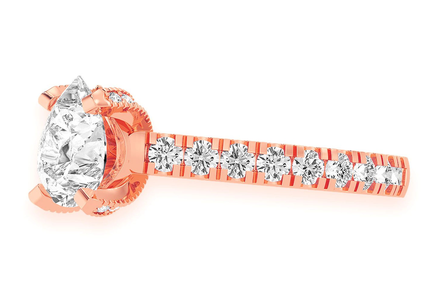 THINN - 1.50CT PEAR SOLITAIRE - SINGLE ROW SCALLOP - DIAMOND ENGAGEMENT RING