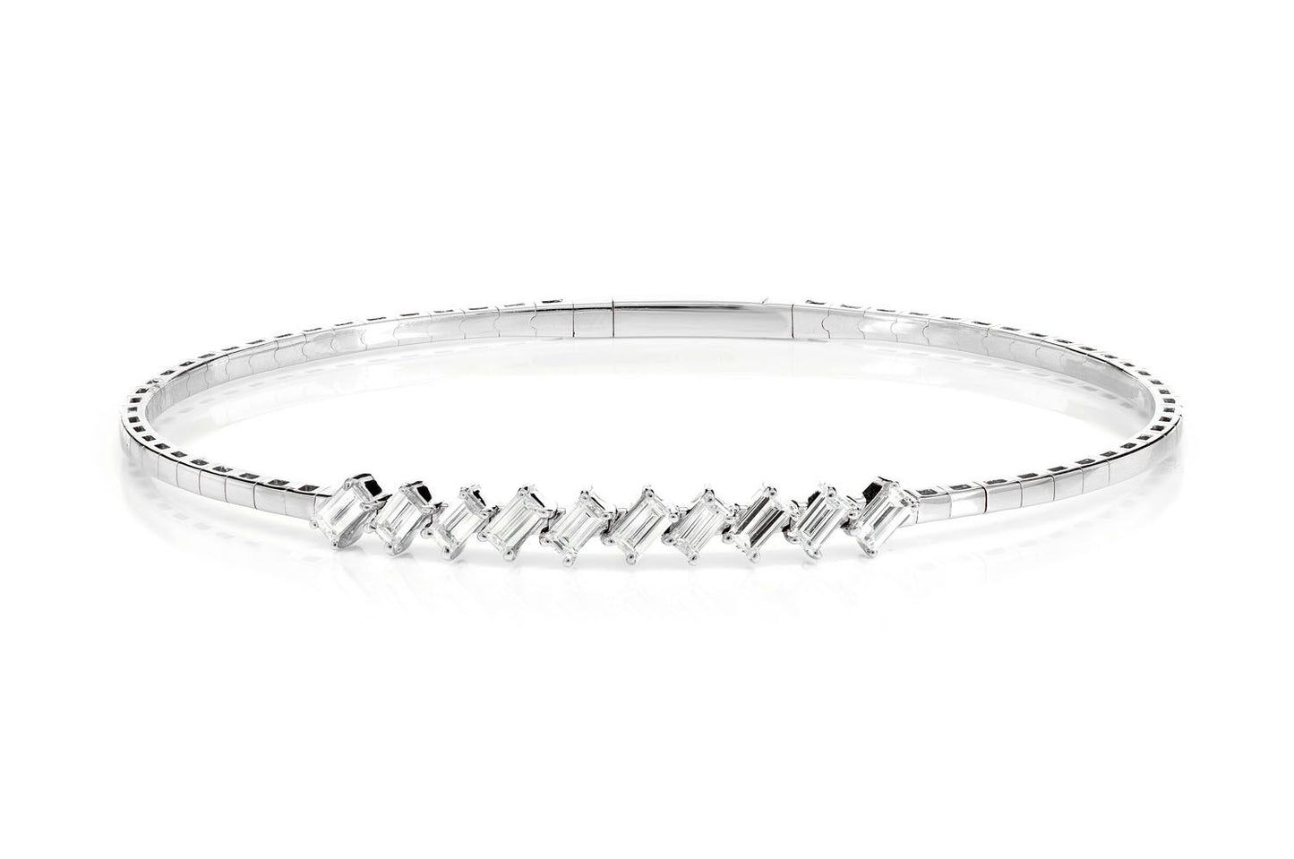 BRĂȚARĂ FLEXIBILĂ CU DIAMANTE, FORMAT BAGUETTE, AUR MASIV DE 14K, 0.85 CT