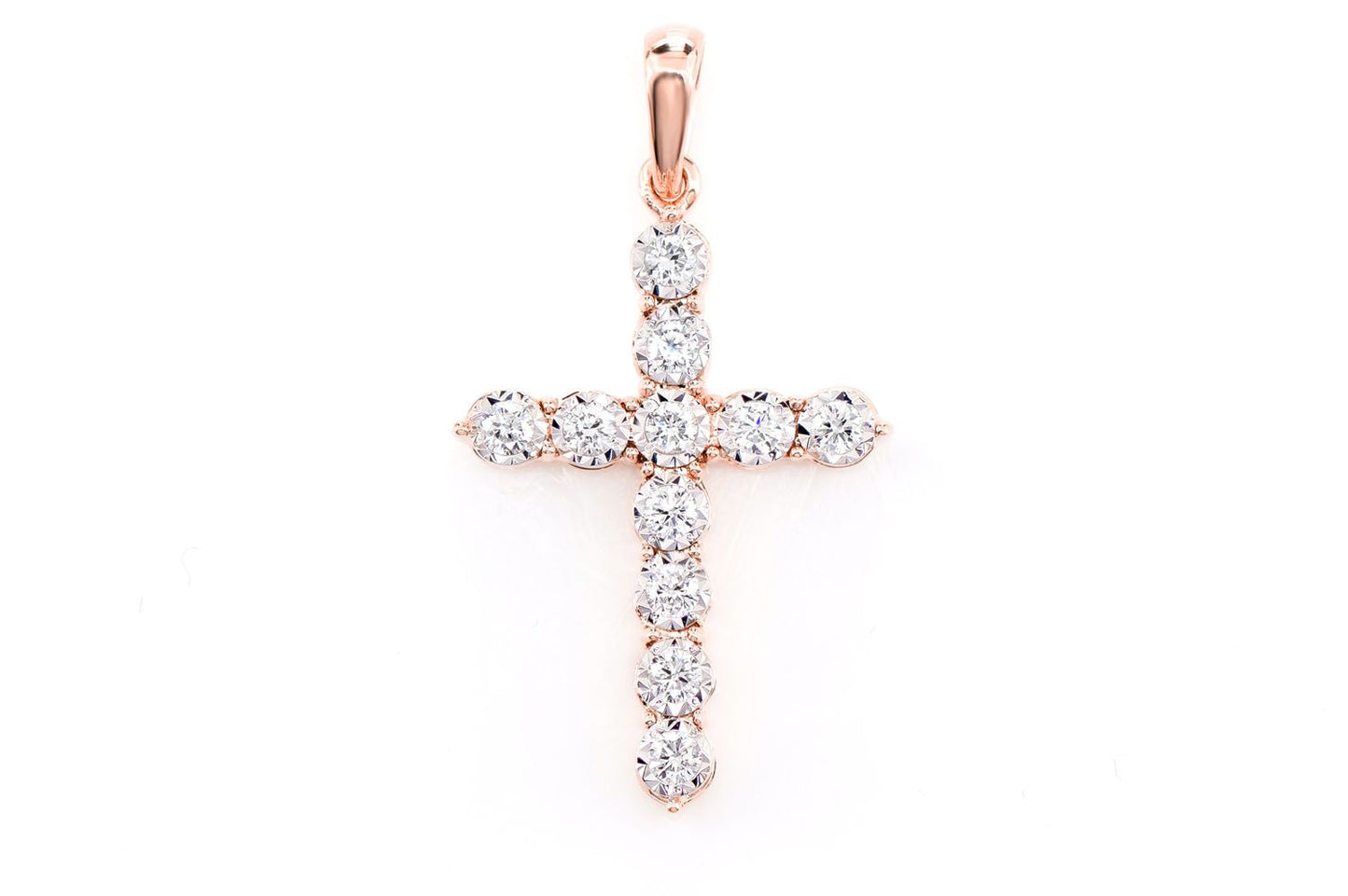 BITTY MIRACLE SET DIAMOND CROSS PENDANT 14K SOLID GOLD 0.20CTW