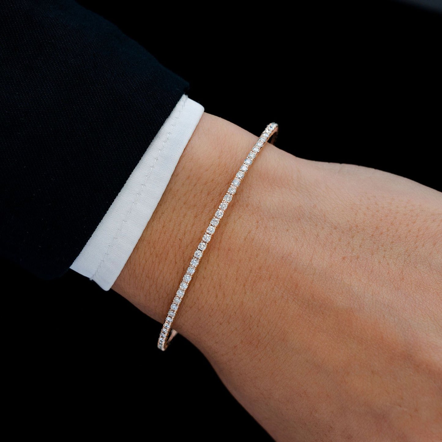 PRONG SET DIAMOND FLEX BANGLE TENNIS BRACELET 2.00CTW 14K SOLID GOLD