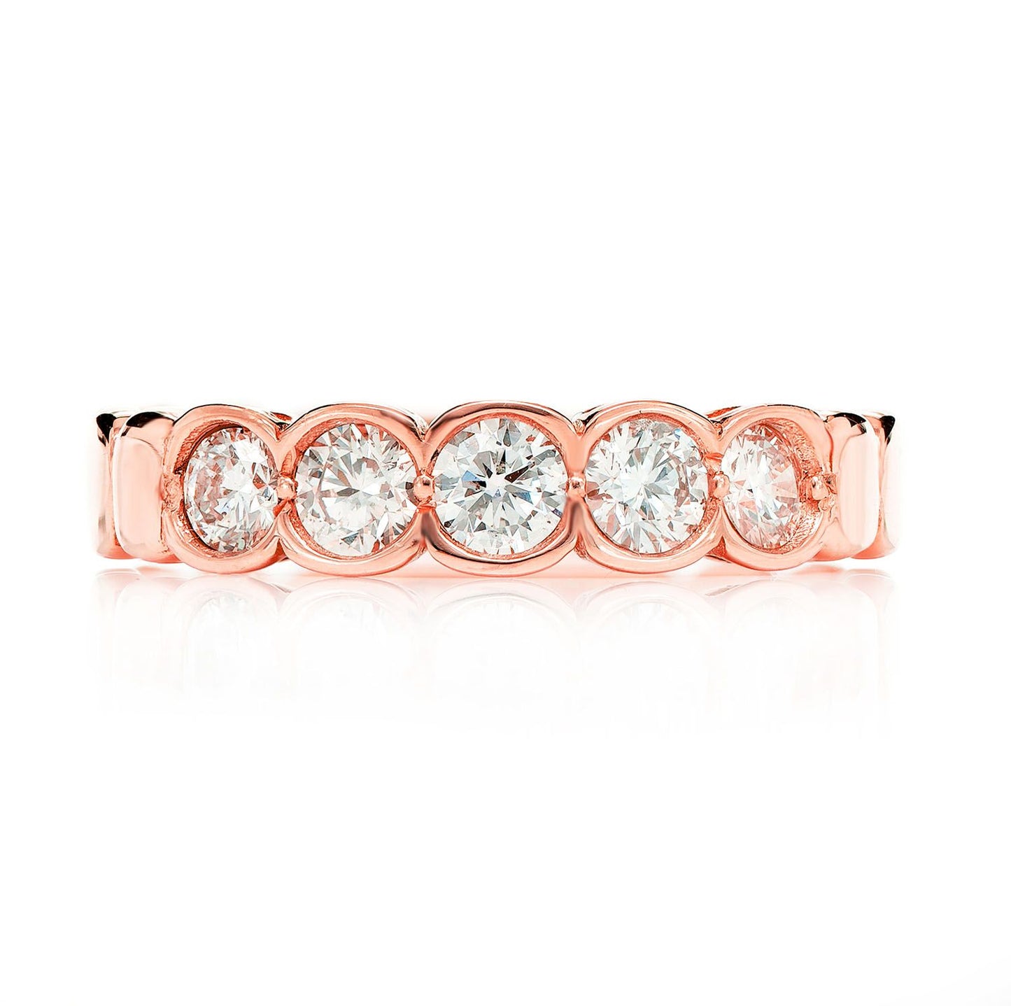 FIVE STONE BEZEL SET DIAMOND BAND RING 14K SOLID GOLD 0.66CTW