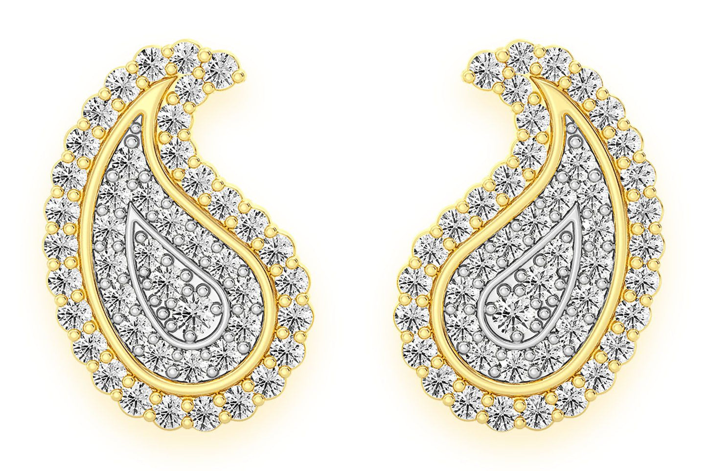 CERCEI CU DIAMANTE PAISLEY, AUR MASIV DE 14K, 0.35CT