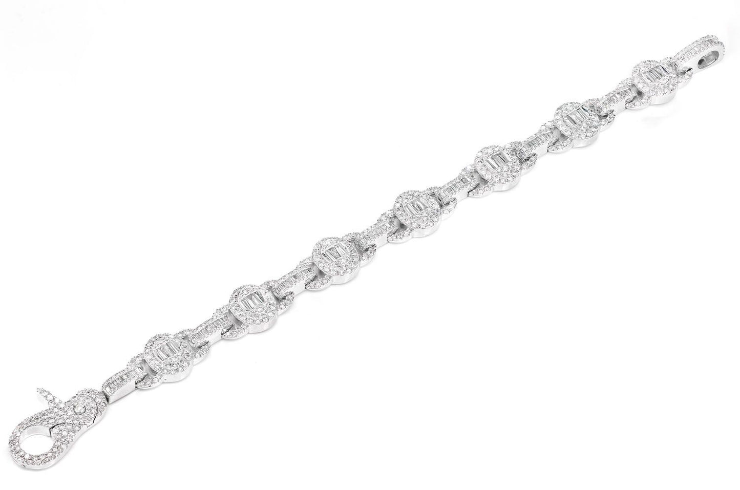 OVAL FRAME BAGUETTE AND ROUND DIAMOND BRACELET SOLID GOLD 9.00CTW