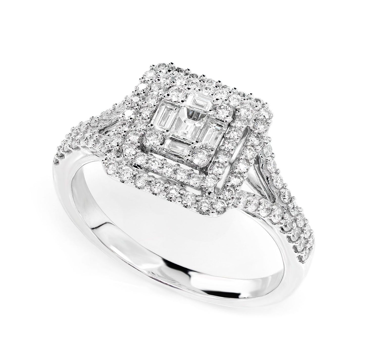 DOUBLE HALO SPLIT SHANK DIAMOND RING 14K SOLID GOLD 0.75CTW