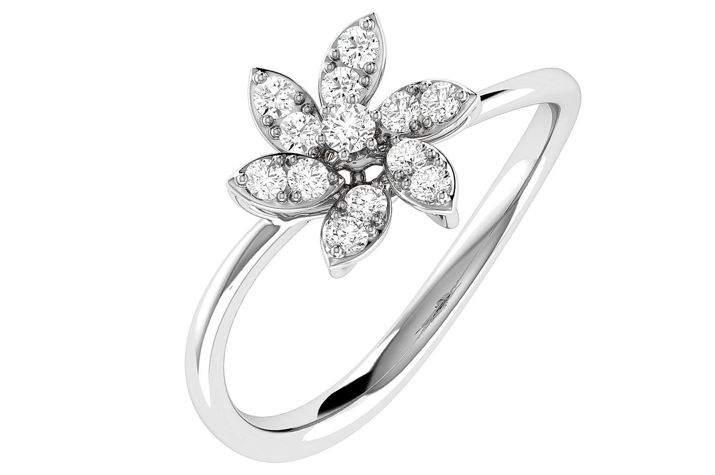 INEL CU DIAMANT ȘI FLOARE, AUR MASIV DE 14K, 0.25CT