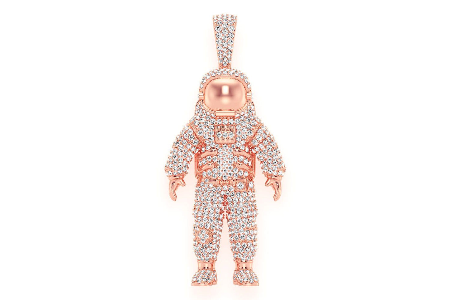 ASTRONAUT SPACE DIAMOND PENDANT 14K SOLID GOLD 4.25CTW