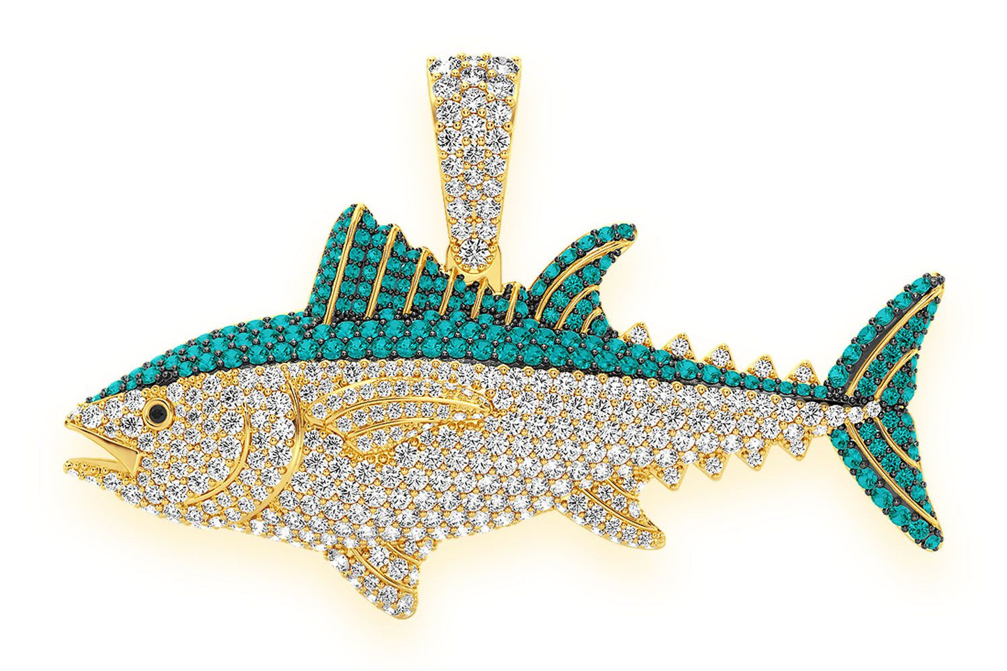 BLUEFIN TUNA DIAMOND PENDANT 14K SOLID GOLD 4.50CTW