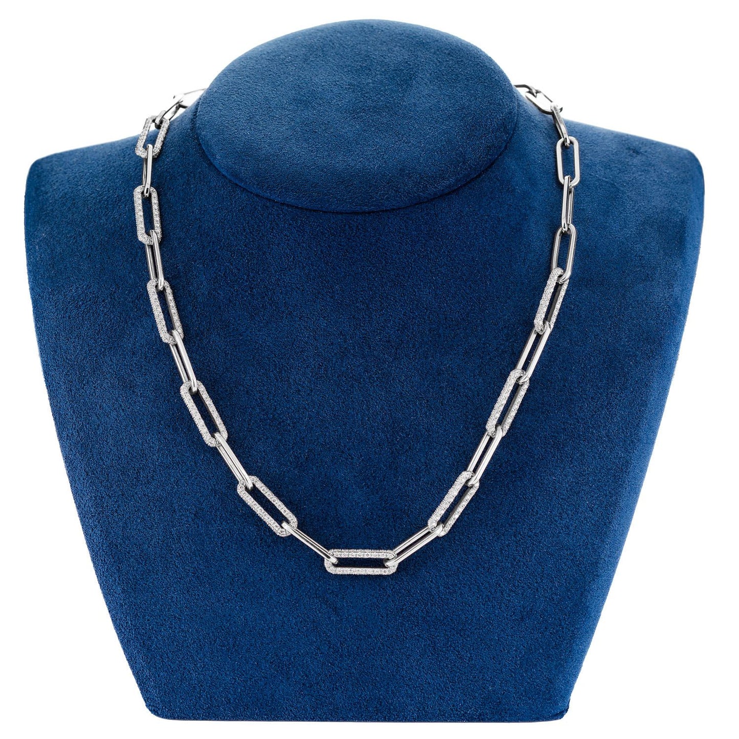 ALTERNATING ELONGATED DIAMOND ROLO LINK 18" NECKLACE 14K SOLID GOLD 5.35CTW