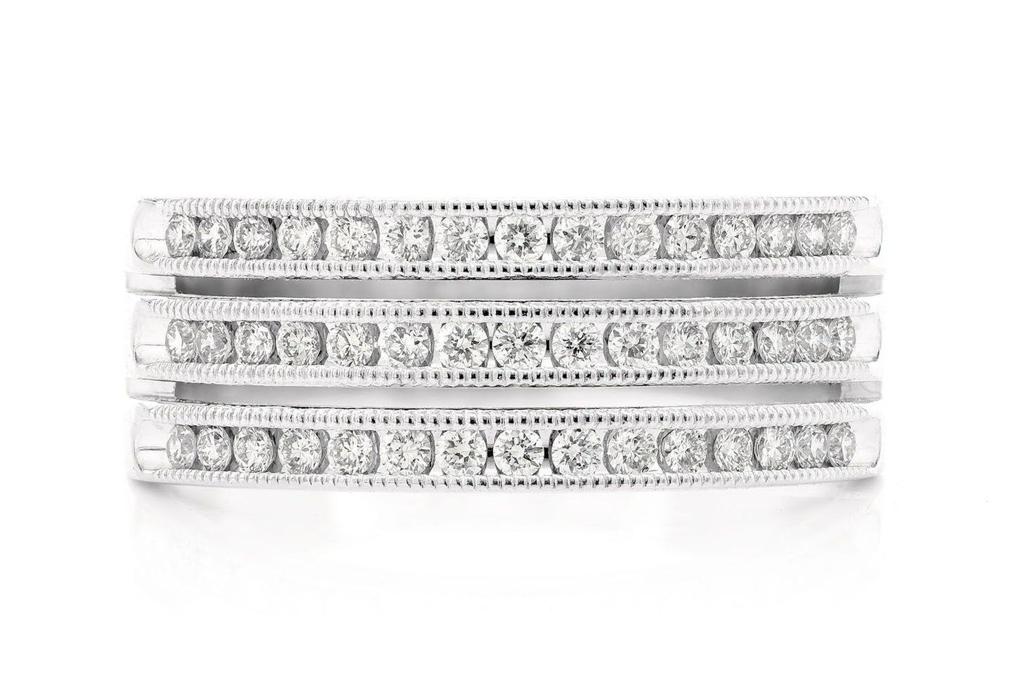 THREE ROW SPLIT CHANNEL DIAMOND BAND 14K SOLID GOLD 0.50CTW