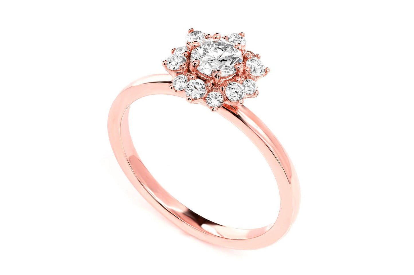 0.70CTW HALO FLOWER BEZEL DIAMOND ENGAGEMENT RING 14K SOLID GOLD