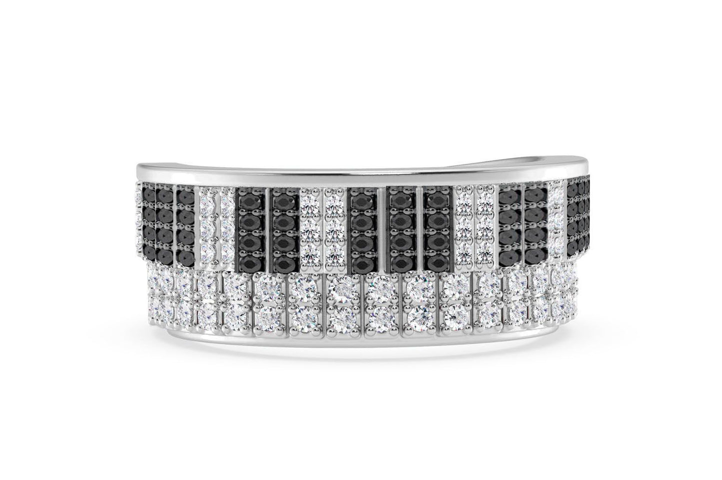 PIANO BLACK & WHITE DIAMOND RING 14K SOLID GOLD 0.75CTW