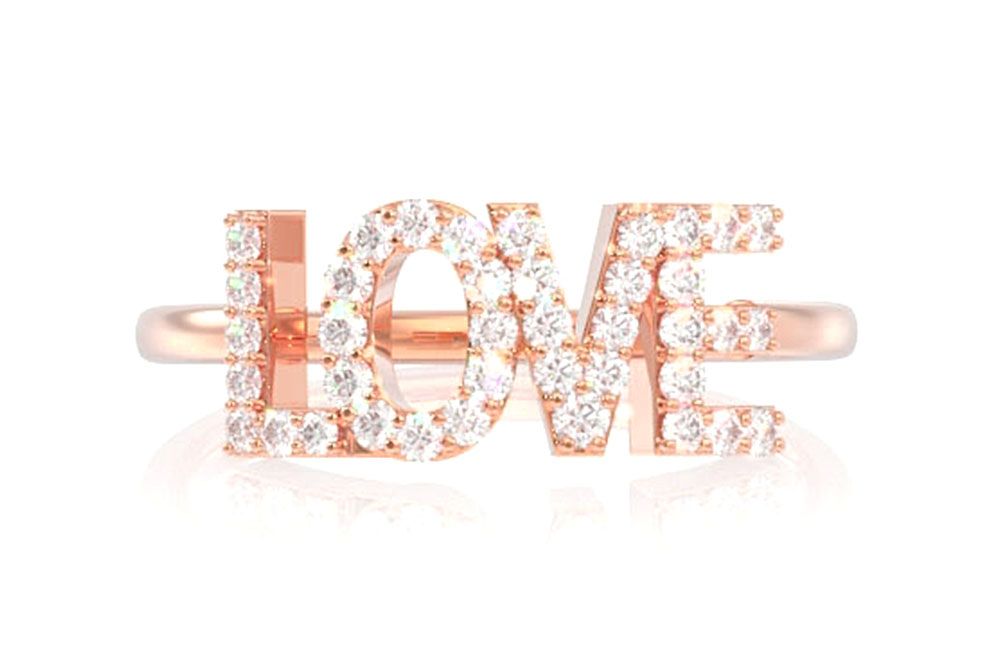 LOVE DIAMOND RING 14K SOLID GOLD 0.15CTW