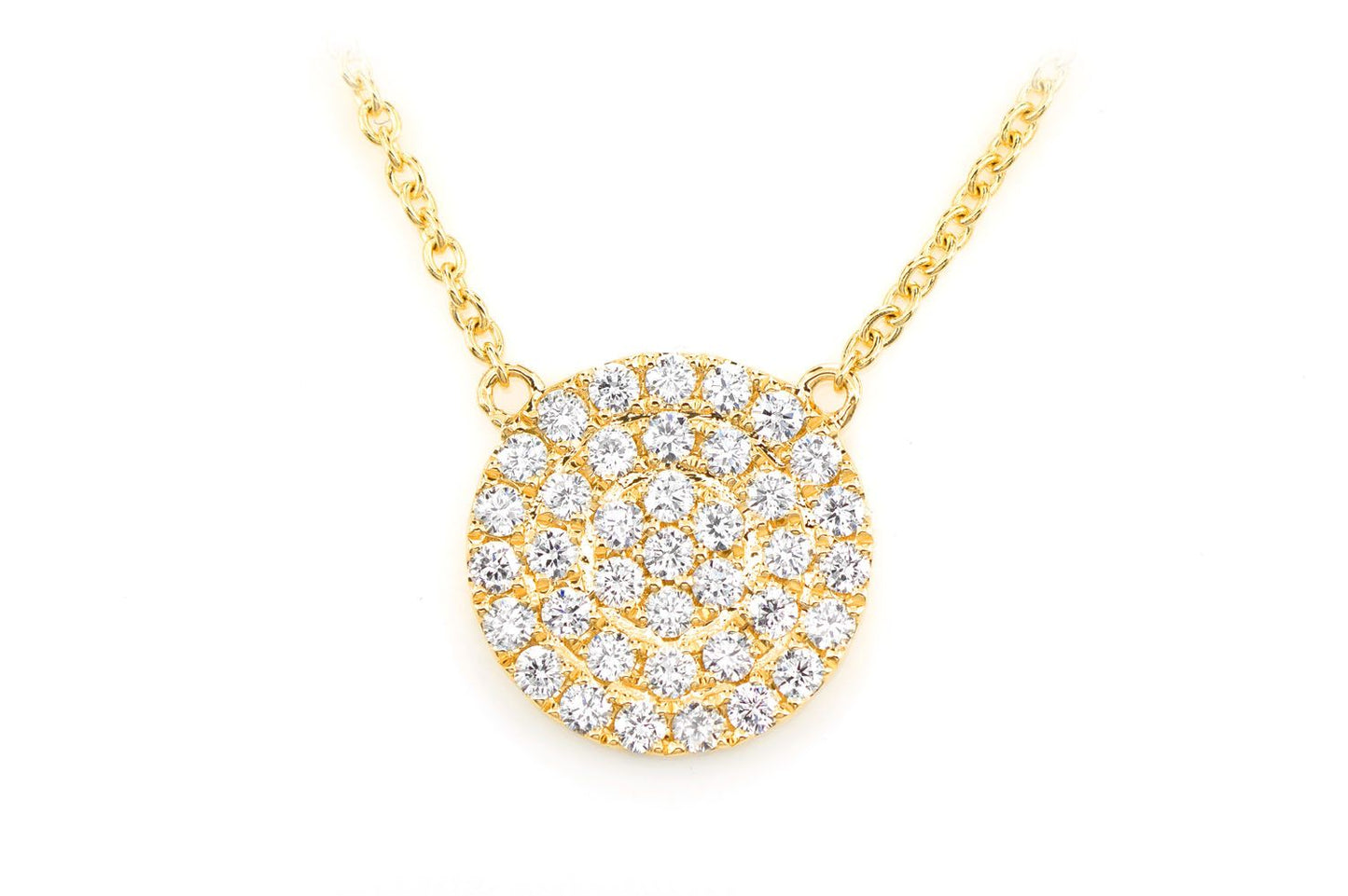 ROUND DOUBLE HALO CLUSTER PENDANT ATTACHED NECKLACE 14K SOLID GOLD 0.40CTW