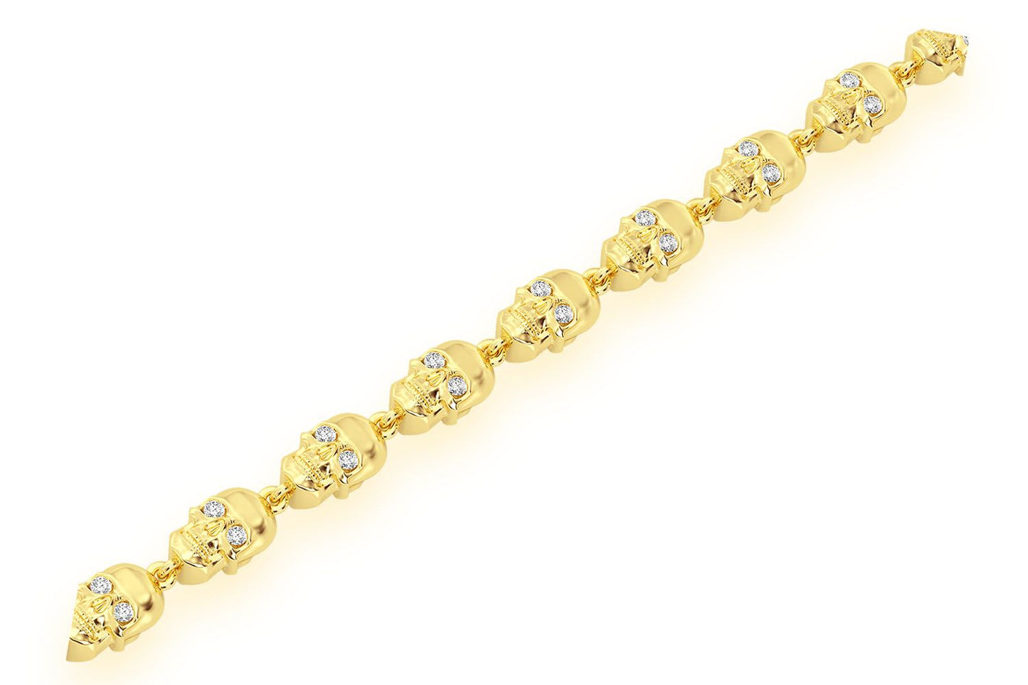 BLACK DIAMOND & WHITE DIAMOND SKULL LINK BRACELET 14K SOLID GOLD 1.50CTW